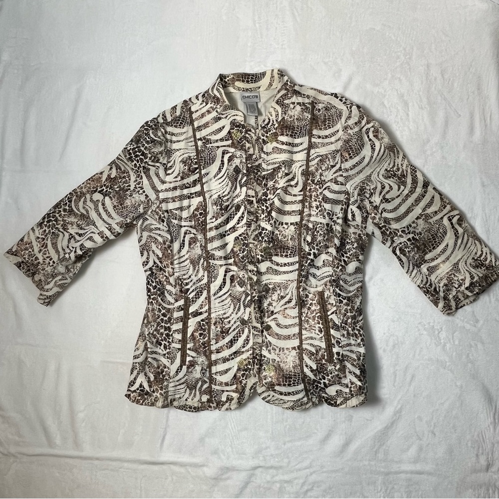Chico's animal print linen blend size 2 overshirt - Picture 1 of 13